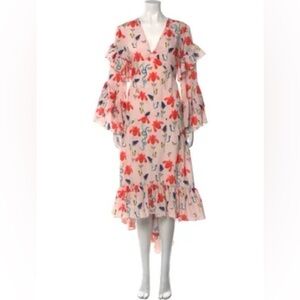Borgo De Nor Pink Floral V-Neck Ruffle Maxi Dress